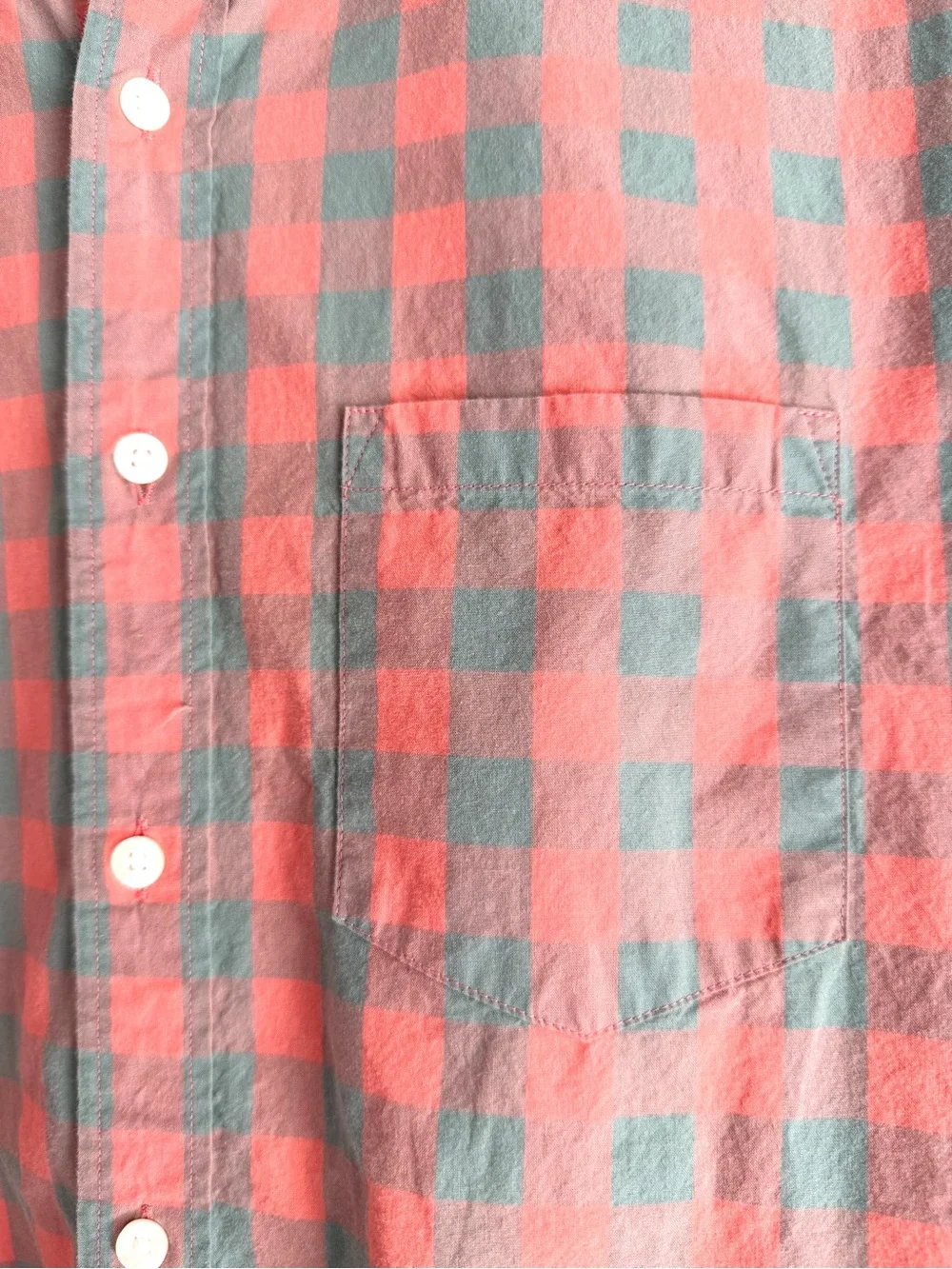 M🧡 J Crew Men’s Light Green & Orange Checkered Plaid Gingham Cotton Button Down